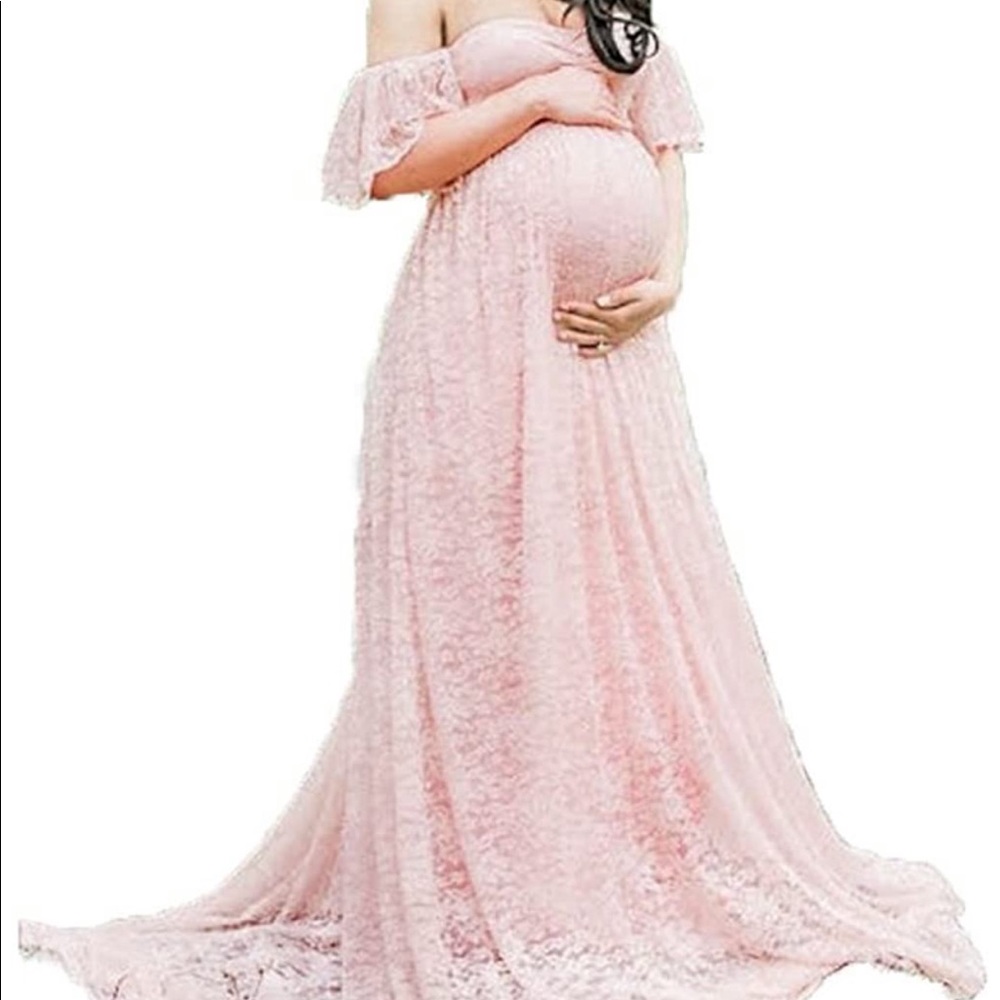 Gorgeous Blush Pink Lace Flow-y Maternity Dress